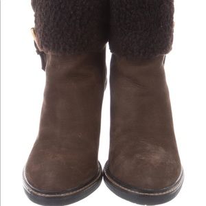 Fendi Suede Shearling Trimmed Ankle Boots Size 9